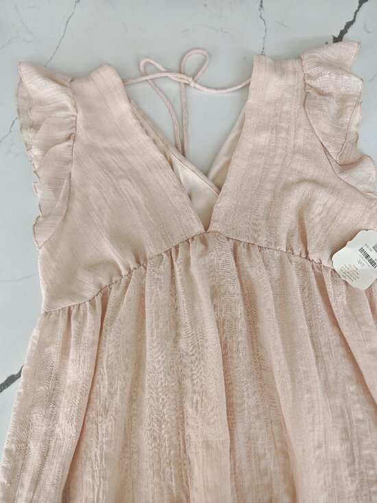 Altar’d State Blush Pink Textured Mini Dress ✨ Ruffle Sleeve Boho Babydoll Tie B - Picture 3 of 10